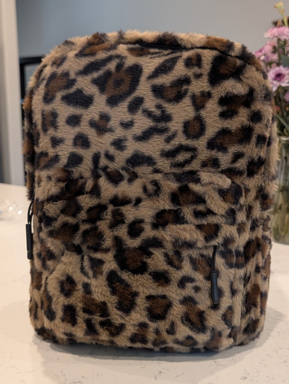 Faux Fur Leopard Print Backpack - Brown/Black